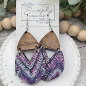 3 For $20 Earring Bundle. 
 Purple Wood & Cork Statement Earrings